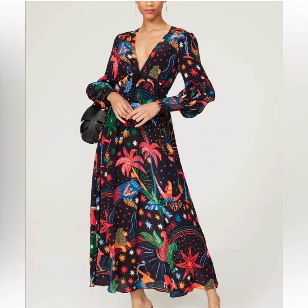 NWT FARM RIO Zodiac Long Sleeve Maxi Dress